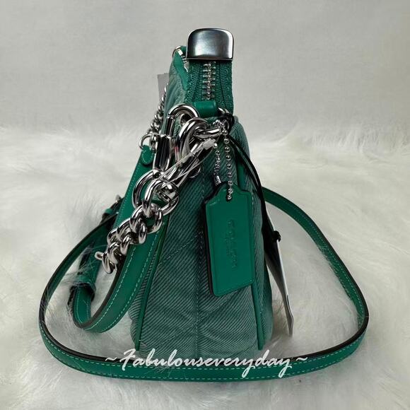 Coach Teri Shoulder Bag Crossbody In Quilted Denim/Green CBG86 NWT - Picture 3 of 11